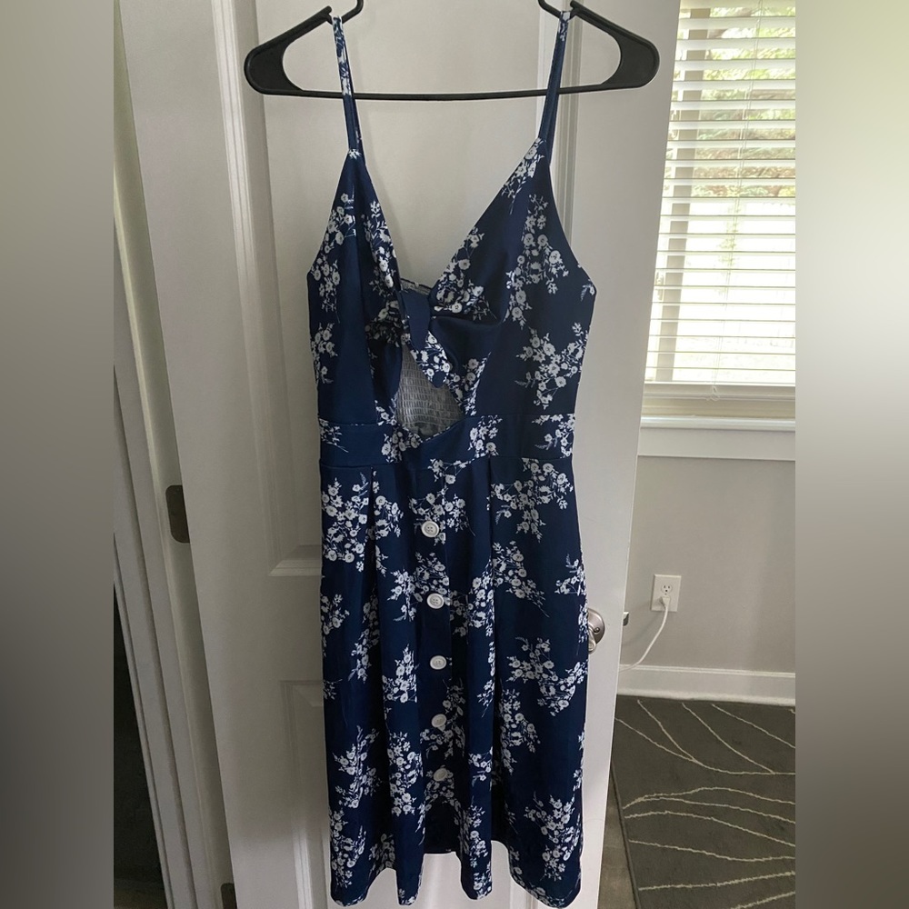 Blue with white floral dress